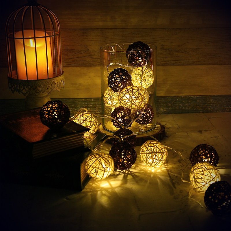创意灯饰 藤球灯串 电池款 卡布奇诺 长度2M LED气氛灯 圣诞节 - 灯具/灯饰 - 竹 咖啡色