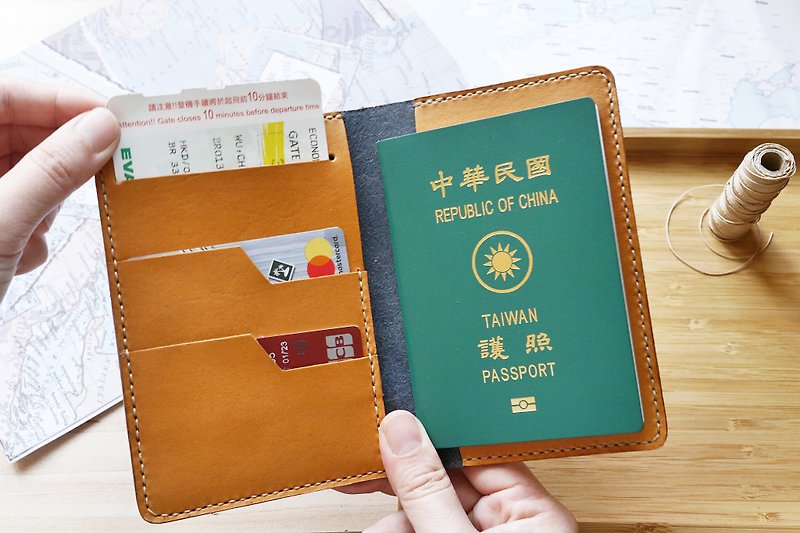 护照套 意大利牛皮手作 靛蓝黑搭原皮 多色可选 免费刻字包装 - 护照夹/护照套 - 真皮 蓝色