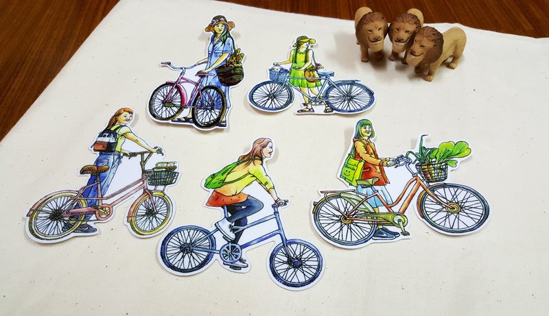 Bonnie水彩手绘 脚踏车贴纸《单车女孩》大只版 限量 - 贴纸 - 纸 多色
