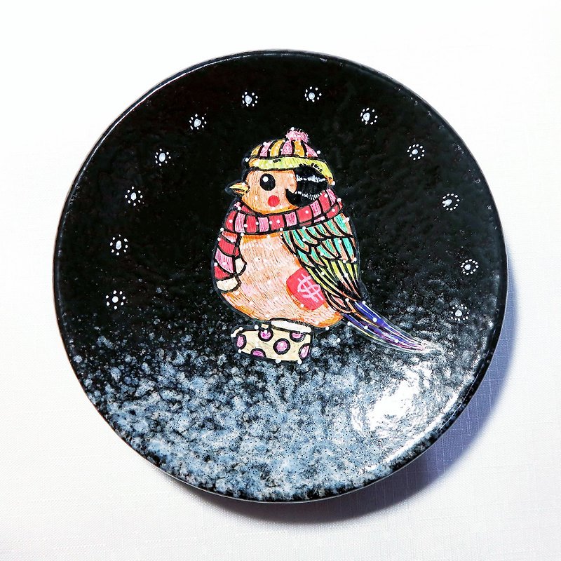 疗愈陶瓷手绘盘 - 圣诞小啾(14cm) - 花瓶/陶器 - 陶 红色