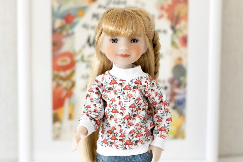Mushroom sweatshirt for doll Ruby Red Fashion Friends (37 cm/14.5 inches), rrff - 玩偶/公仔 - 棉．麻 红色