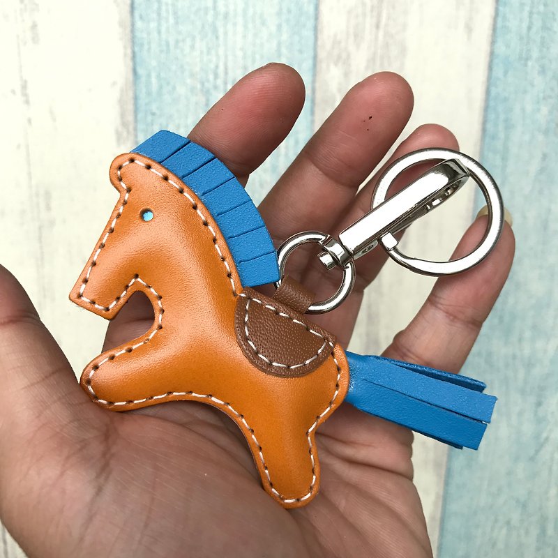 疗愈小物 卡其色 可爱 小马 纯手工缝制 皮革 钥匙扣 小尺寸 - 钥匙链/钥匙包 - 真皮 橘色