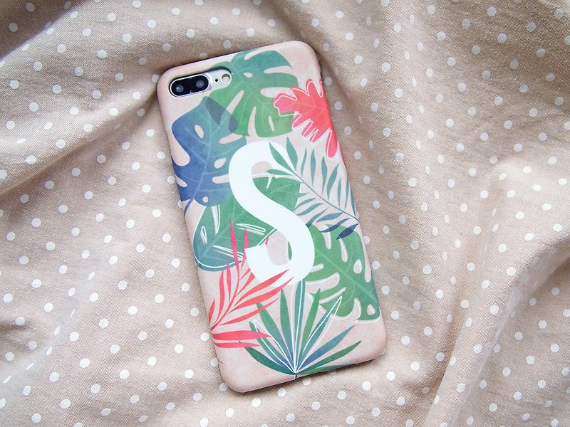 热带树叶字母/首字母（米色）iPhone 壳手机壳 เคสมือถือใบไม้ - 手机壳/手机套 - 塑料 绿色