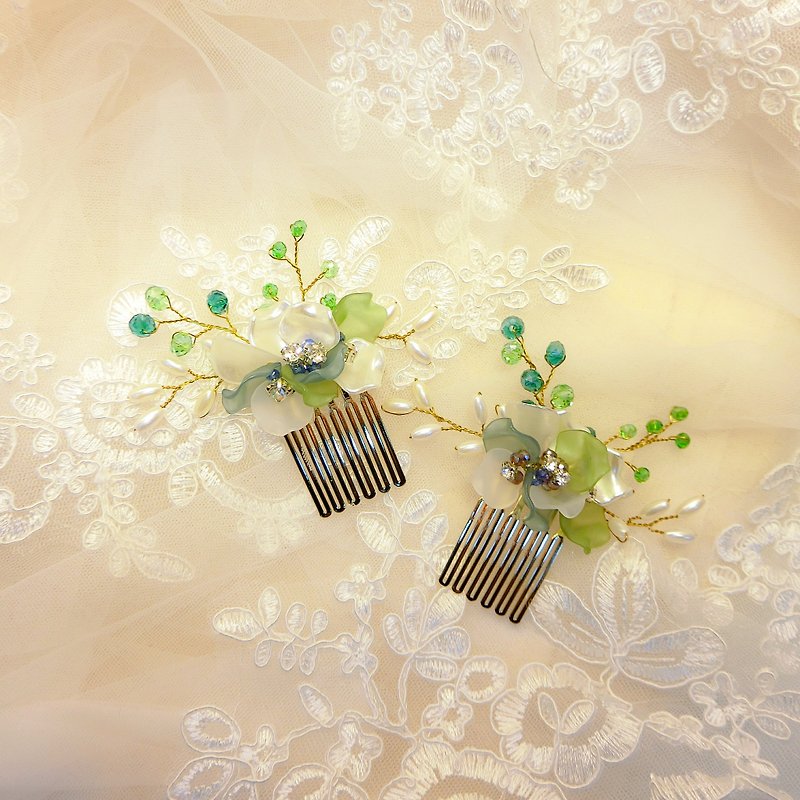戴上幸福的饰 娇若春花系列-新娘发梳.法国梳.自助婚礼-组合绿 - 发饰 - 其他金属 绿色