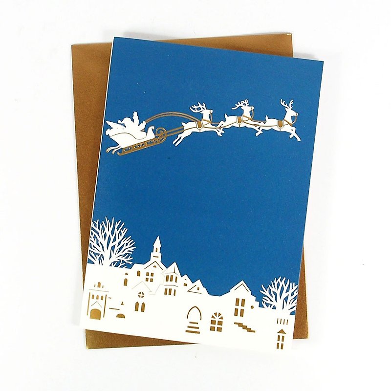 飞跃雪橇队伍【Up With Paper Luxe-立体卡片 圣诞节系列】 - 卡片/明信片 - 纸 蓝色