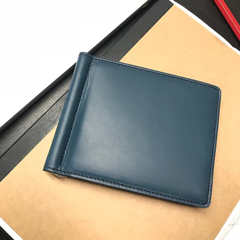 Money clip leather wallet /Navy blue - 皮夹/钱包 - 真皮 蓝色