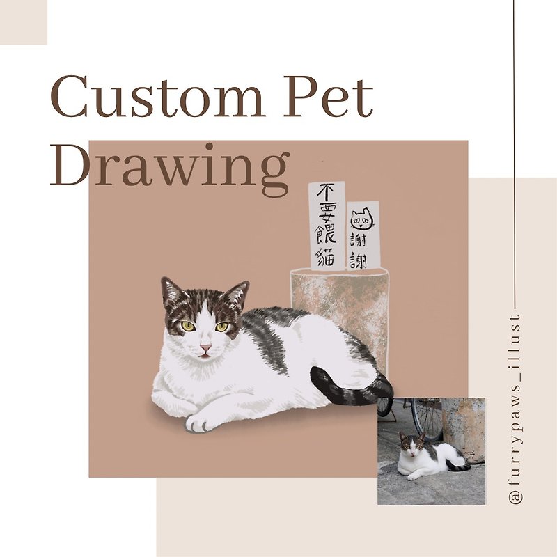 【猫咪插画】定制化 宠物似颜绘 原创手绘风格 可加物件/背景 - 订制画像 - 其他材质 
