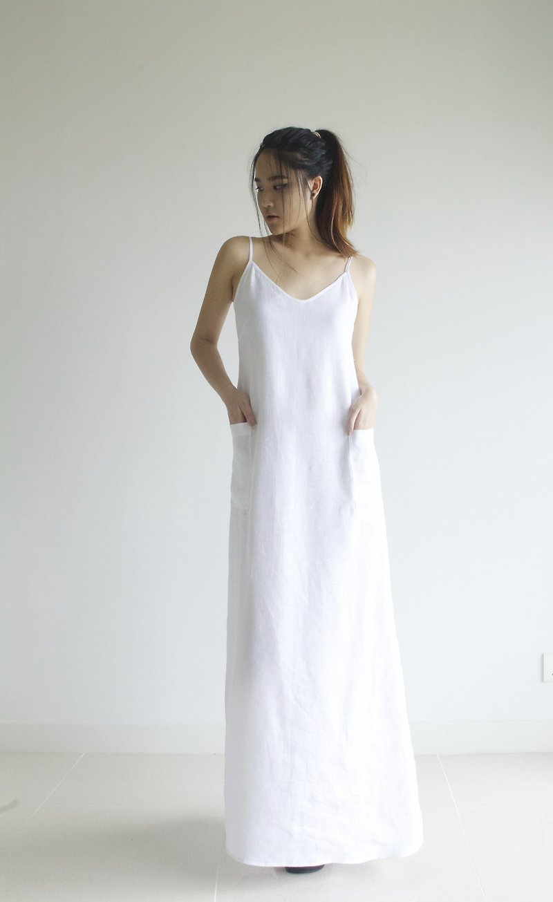 Made to order linen dress / linen clothing / long dress / casual dress E22D - 洋装/连衣裙 - 亚麻 白色