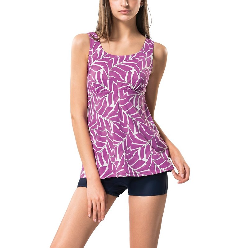紫色花纹连身裤泳装(附衬垫及泳帽) - 女装泳衣/比基尼 - 尼龙 紫色