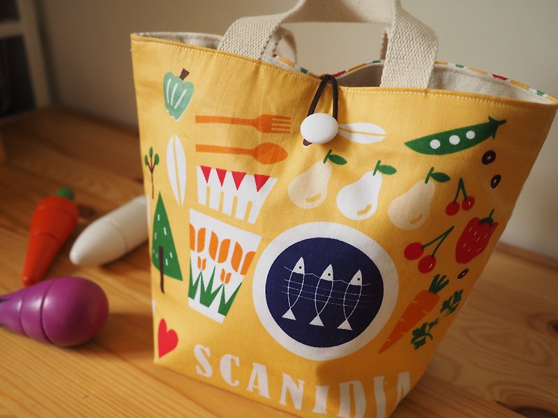 橙色食物图案帆布袋 餐具袋 午餐盒 - 手提包/手提袋 - 棉．麻 橘色