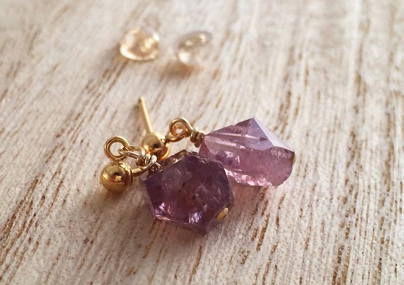 天然スピネル原石◇Ｋ１４GFピアス - 耳环/耳夹 - 宝石 紫色