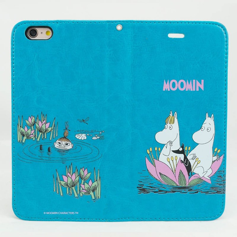 Moomin噜噜米正版授权-磁吸手机皮套【莲花池边的嬉戏】 - 手机壳/手机套 - 真皮 蓝色