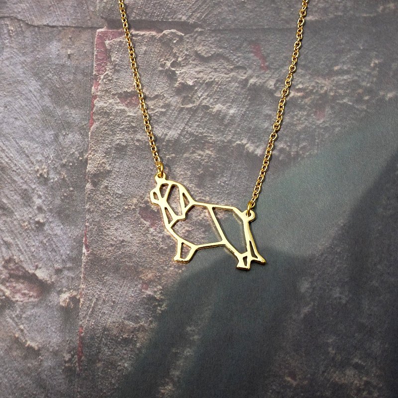 Cavalier king charles spaniel, Origami Dog Necklace, Gift for her, Gold Plated - 项链 - 铜/黄铜 金色