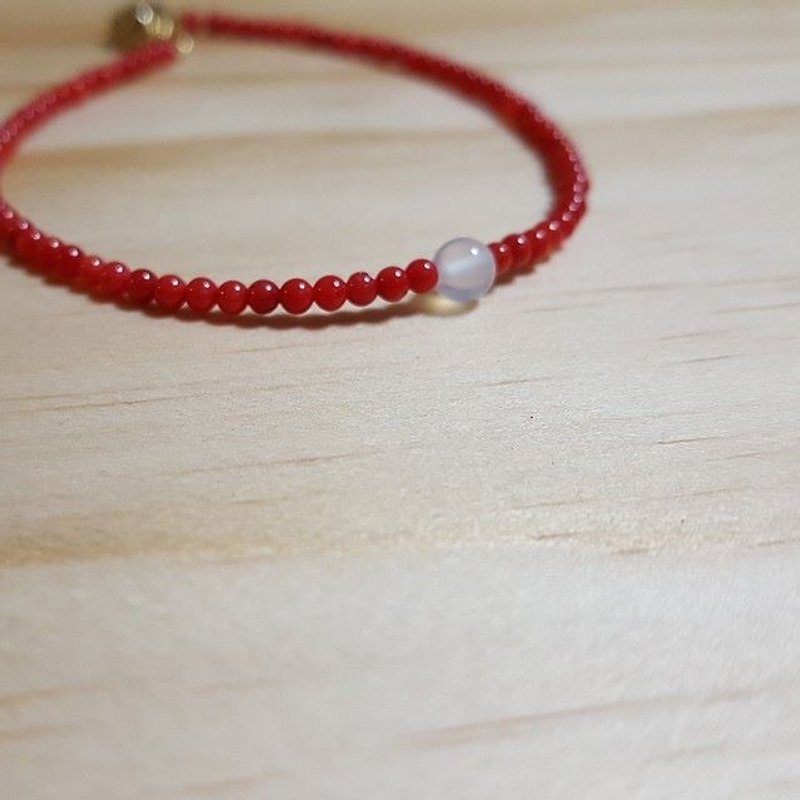 108 perles  红净/ 红珊瑚&白玛瑙 2mm - 手链/手环 - 宝石 红色