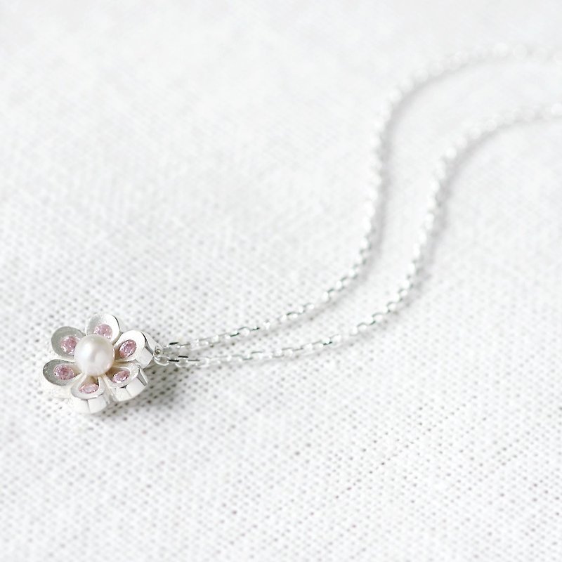 Pink Flower Pearl ネックレス 925 Sterling Silver - 项链 - 其他金属 粉红色