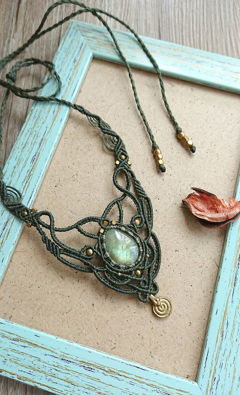 N61 波希米亚风 民族风 南美蜡线编织黄铜拉长石项链锁骨链颈链 - 颈链 - 其他材质 绿色