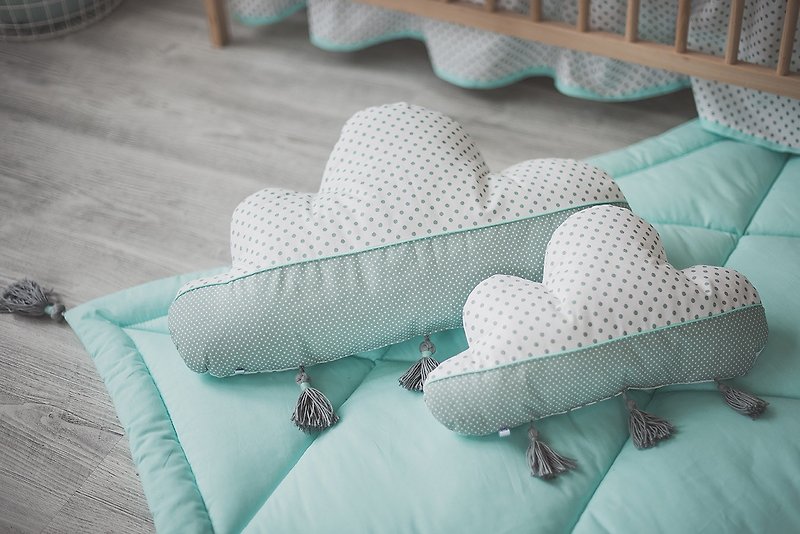 Set of 2! Cloud pillow, baby shower gift, mint pillow, decorative pillow - 满月礼盒 - 棉．麻 蓝色