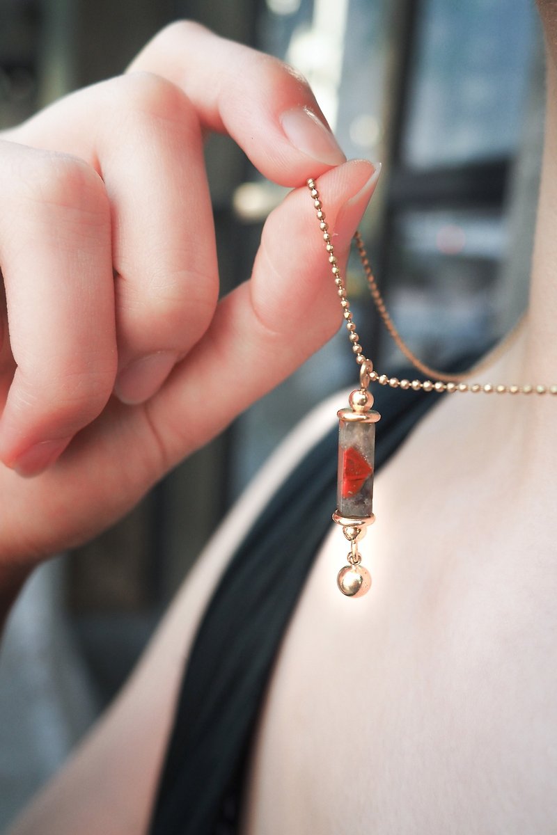 长方砖珠链项链- Cuboid Brick Jade ' Bead Chain Necklace - 项链 - 宝石 红色