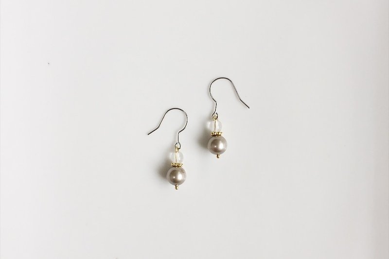 香槟 珍珠水晶耳环 - 耳环/耳夹 - 其他金属 银色