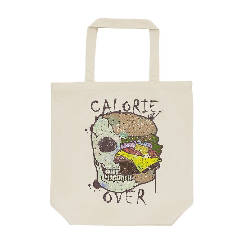 tote bag / Skull Hamburger - 手提包/手提袋 - 棉．麻 卡其色