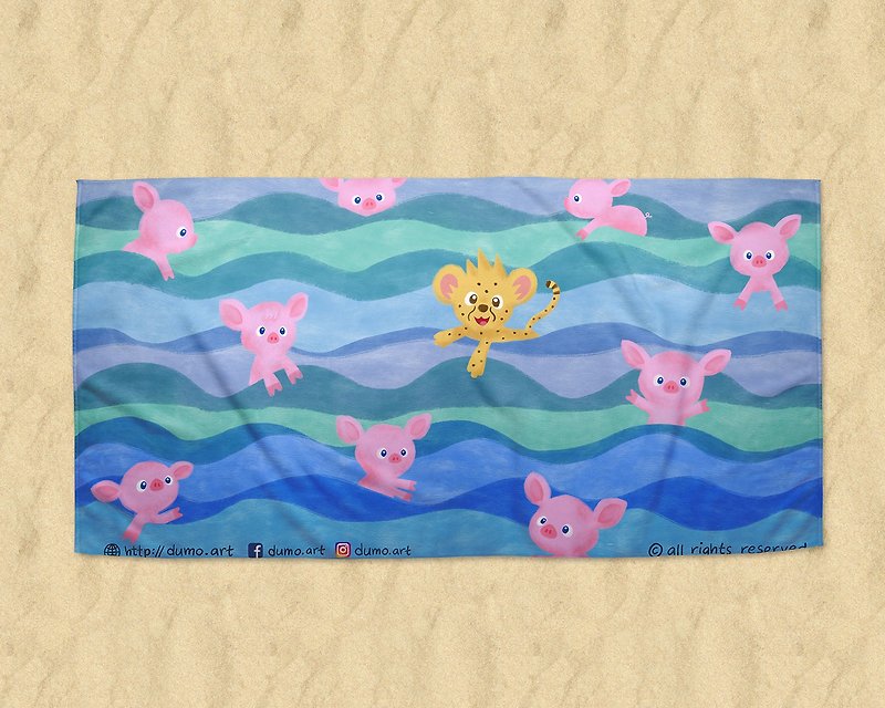 游渡海泳的Dumo与猪猪群 大浴巾 - 毛巾浴巾 - 尼龙 多色