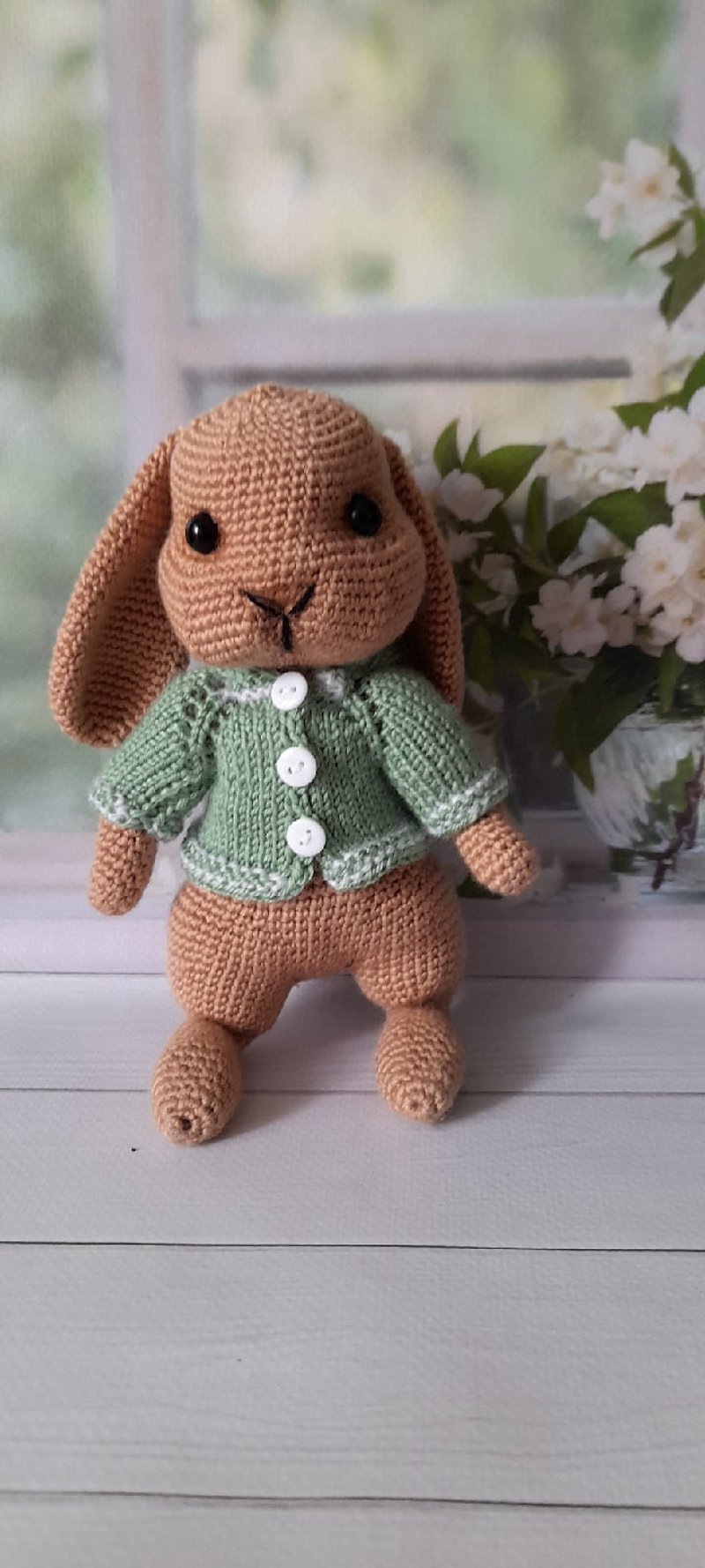 baby plush white bunny toy, newborn prop knit rabbit toys, stuffed animal easter - 玩具/玩偶 - 羊毛 咖啡色