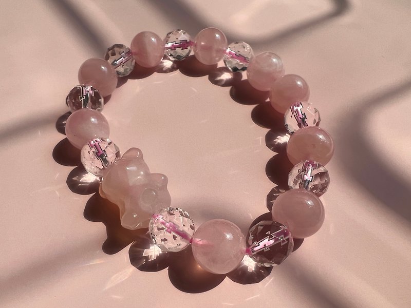 粉晶白水晶玛瑙小熊设计款手链 - 手链/手环 - 水晶 粉红色