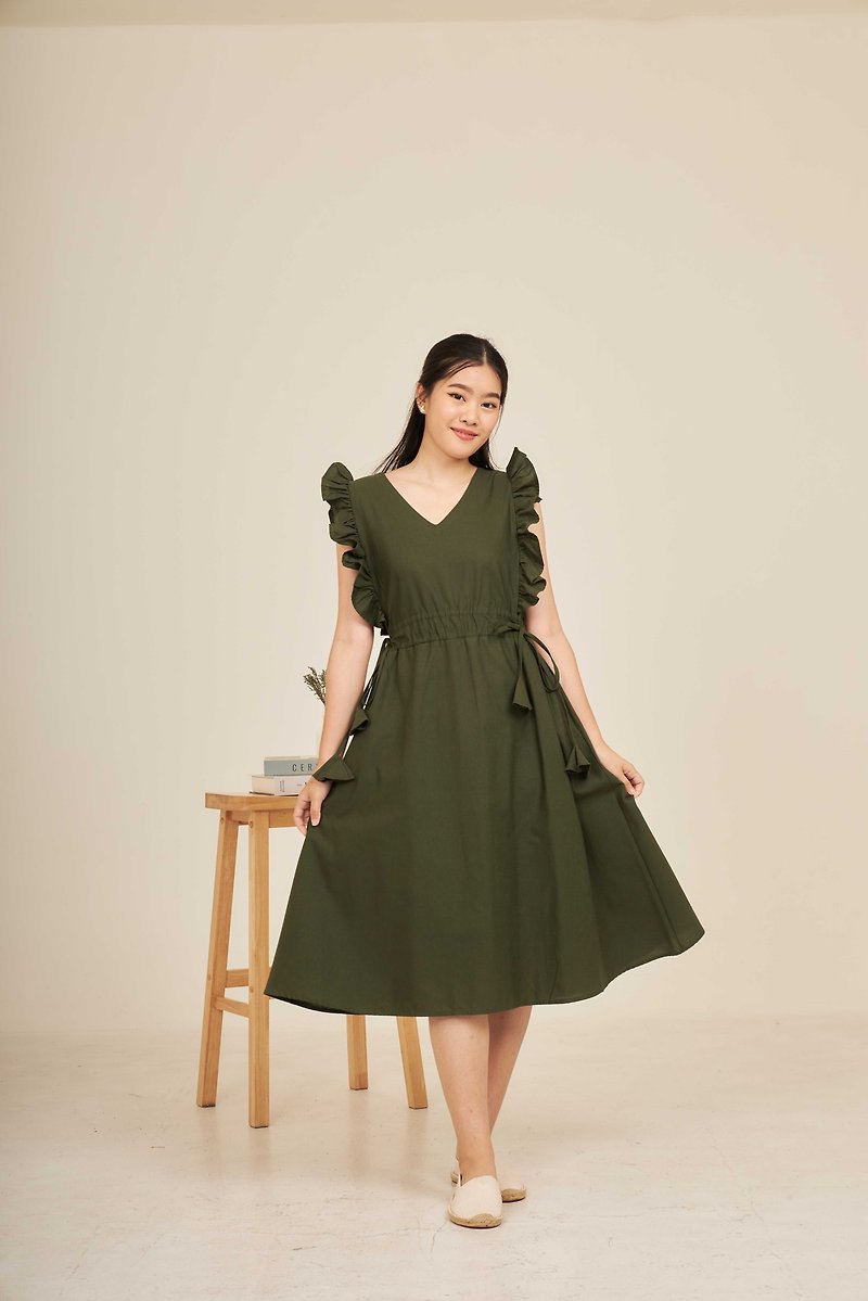 牛津棉无袖绑带长洋装  - ALLURE : 绿色 - 洋装/连衣裙 - 棉．麻 绿色