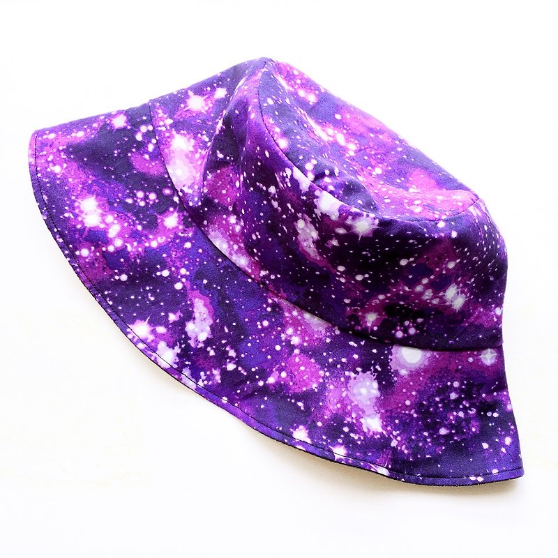星空系列 紫色宇宙棉麻渔夫帽 手工帽 - 帽子 - 棉．麻 紫色