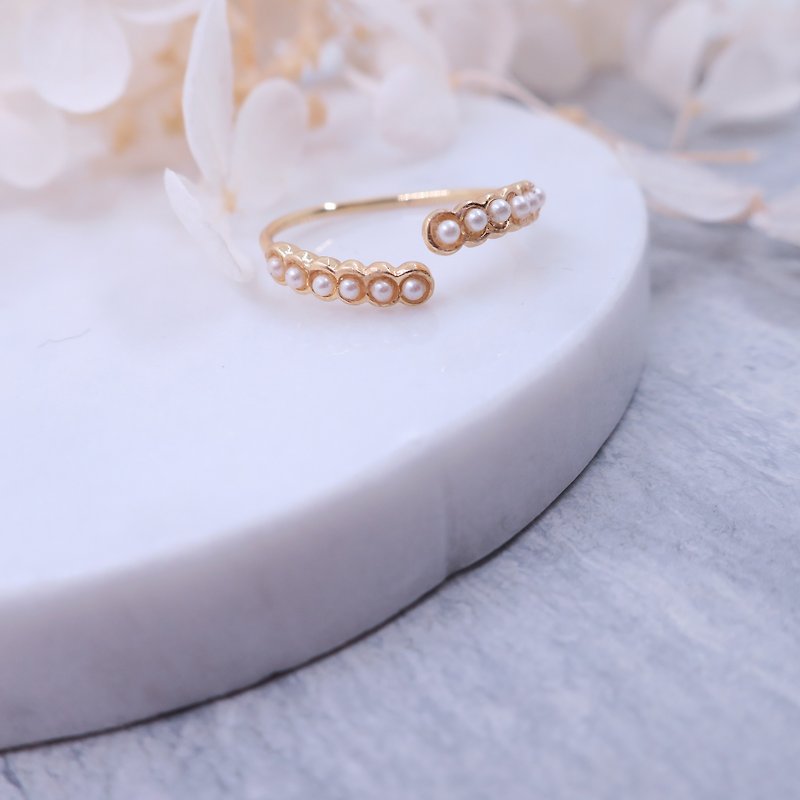 日本进口施华洛世奇水晶珍珠 可调节戒指 - 戒指 - 宝石 白色