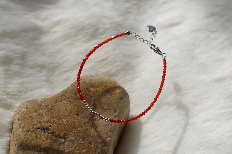 红玛瑙银手链 ( Red Agate Bracelet with Linear Alloy ) - 手链/手环 - 宝石 红色