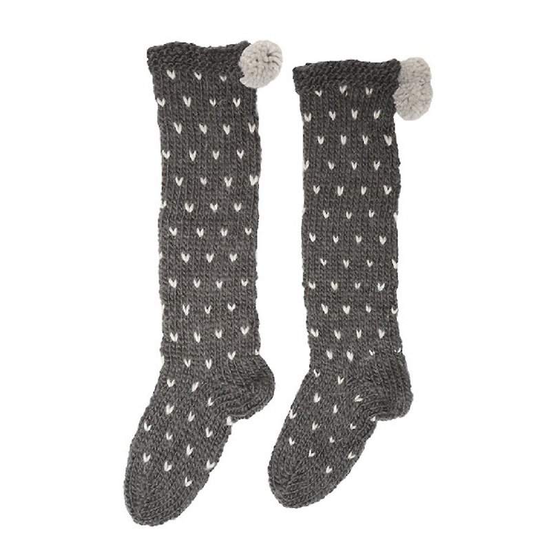 英国PomPom超厚爱心图案羊毛混纺手工编织袜子 - 其他 - 聚酯纤维 灰色