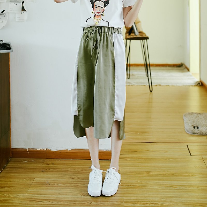 安妮陈2018夏装新款文艺女装拼色系带半身裙 - 裙子 - 聚酯纤维 绿色