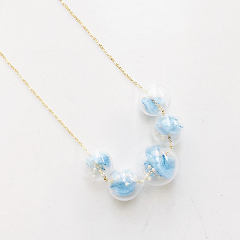 粉蓝色 绣球花 不凋花 保鲜花 玻璃珠 透明 项链 颈链 生日礼物 - 颈链 - 玻璃 蓝色