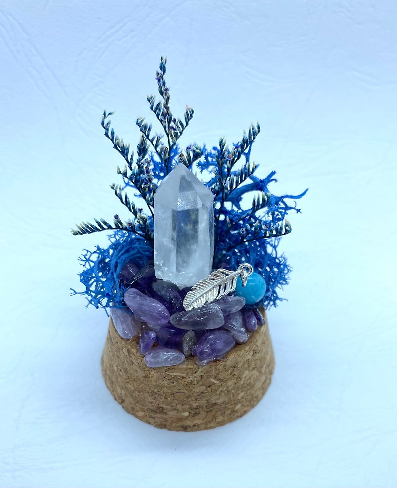 手工玻璃罩水晶摆设-蓝色树林。天然白水晶权杖 - 摆饰 - 水晶 