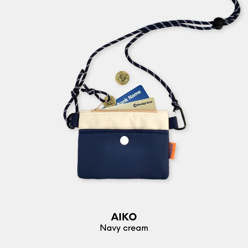 Aiko casual wallet with 2ways strap : Navy cream - 零钱包 - 尼龙 蓝色