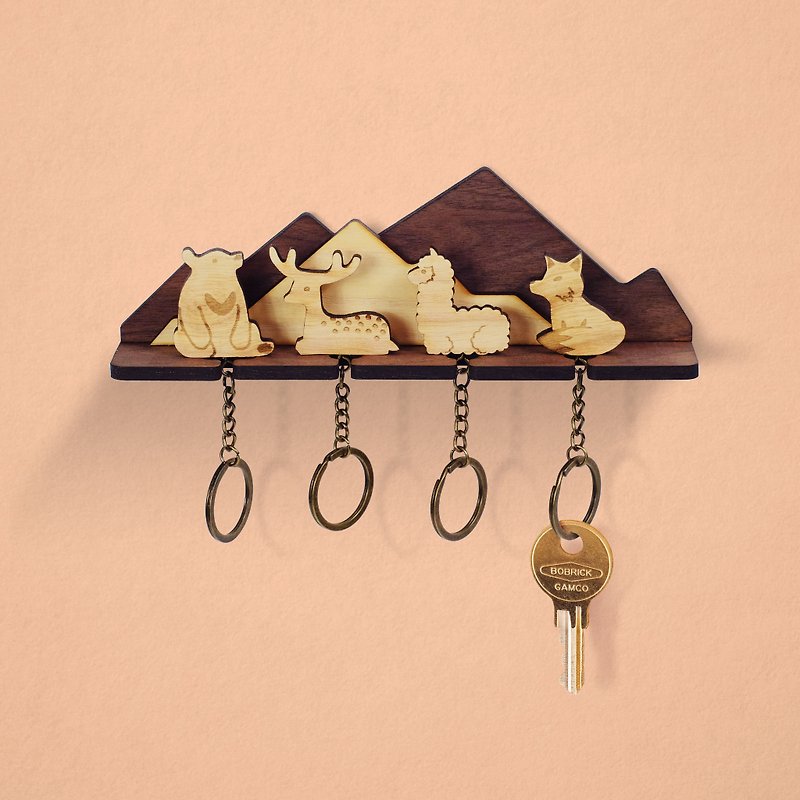 翻山越岭－木制钥匙圈挂架组 (四入款)－钥匙/收纳/壁挂 - 摆饰 - 木头 咖啡色
