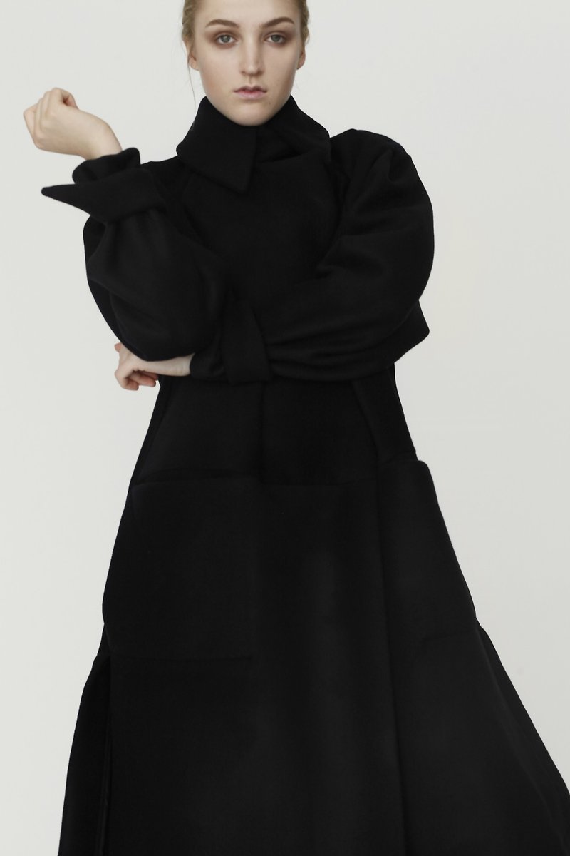 Origami Unisex Wool Coat <Handmade in Japan> - 女装休闲/机能外套 - 其他材质 黑色