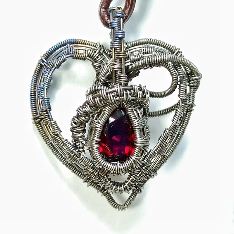 石榴石项链 钛丝包裹 金属过敏原兼容 a005 - 项链 - 半宝石 红色