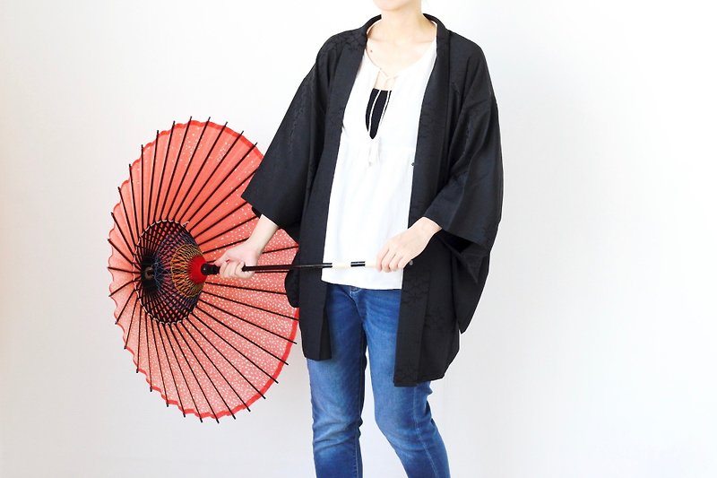 flower kimono, Japanese silk haori, Japanese fashion,vintage haori /3982 - 女装休闲/机能外套 - 丝．绢 黑色