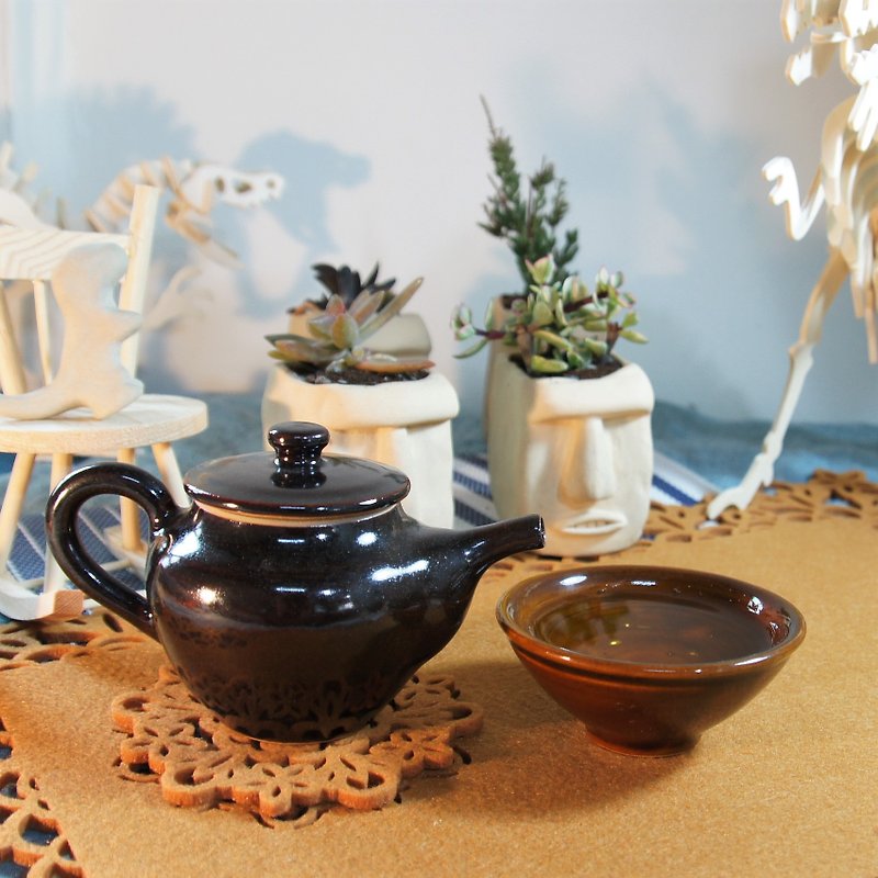 乌金茶壶-容量约150ml - 茶具/茶杯 - 陶 黑色