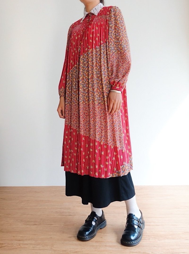 Vintage / 长袖洋装 no.34 tk - 洋装/连衣裙 - 聚酯纤维 红色