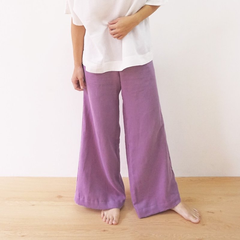 Harmony纱织宽口裤 - 女装长裤 - 棉．麻 紫色