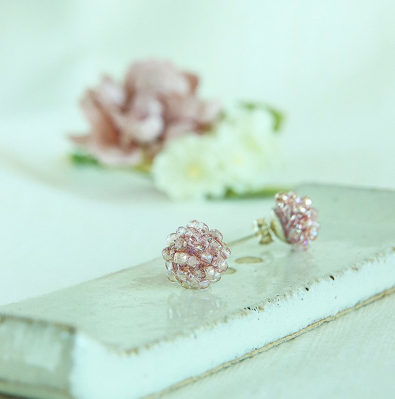 Rose Water 玫瑰水 小波波耳针 串珠编织 日本玻璃珠  温柔细致 - 耳环/耳夹 - 玻璃 粉红色