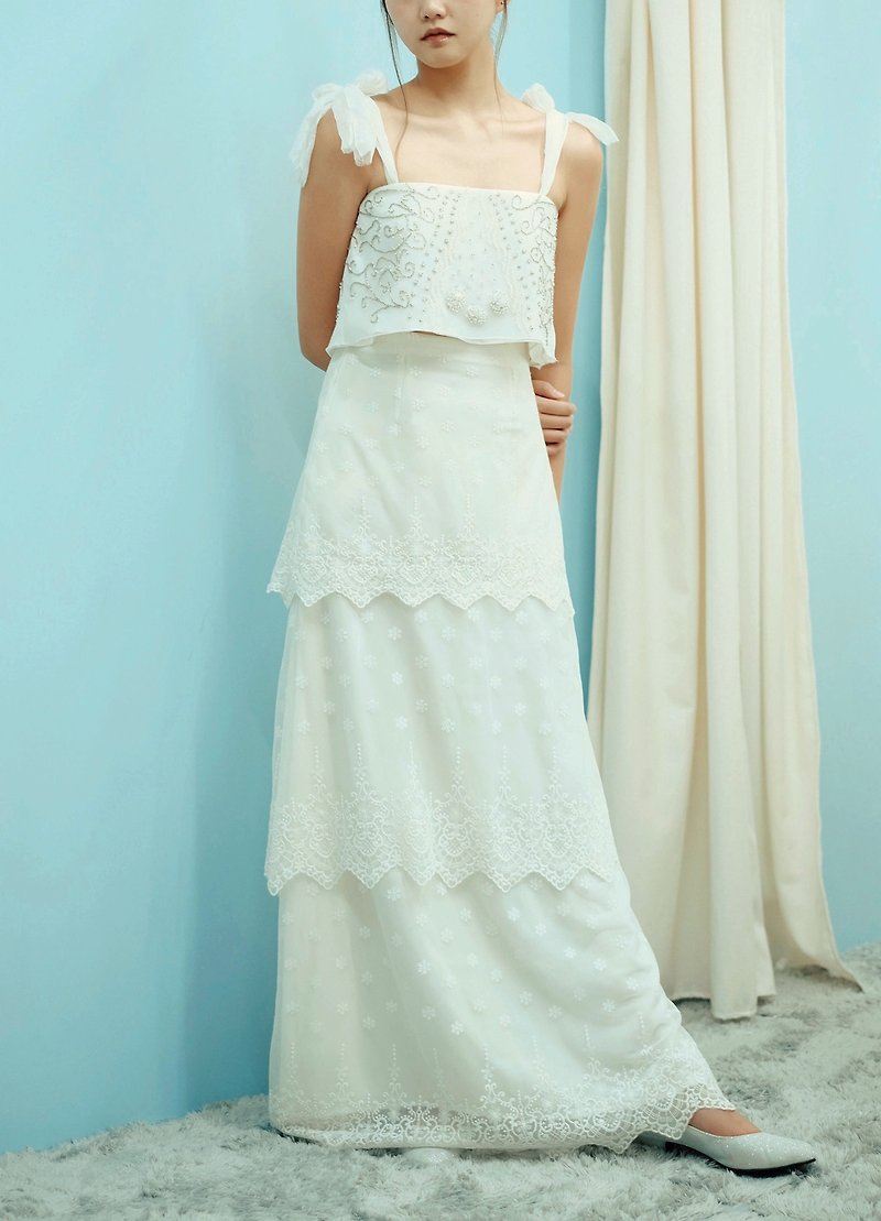 Love Philosophy Bridal简约二件式婚纱－钉珠上衣及蕾丝蛋糕长裙 - 洋装/连衣裙 - 其他材质 白色