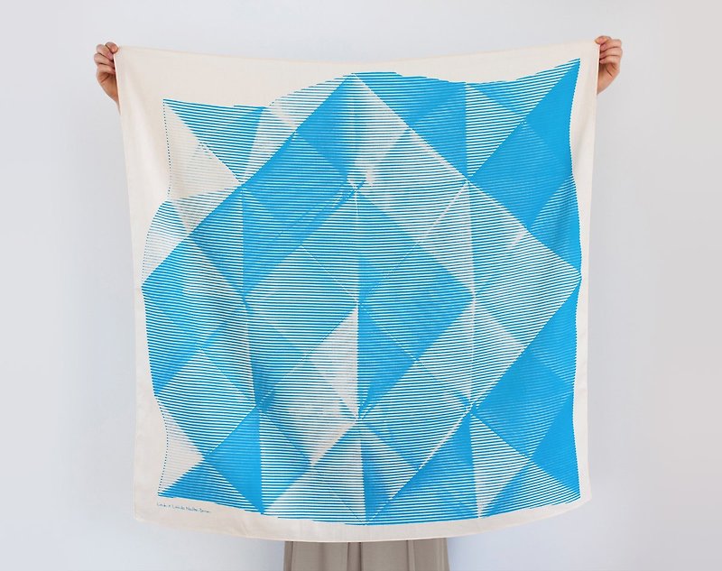 Folded Paper Blue Furoshiki Scarf - 丝巾 - 纸 蓝色