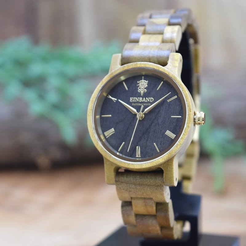 EINBAND Reise Teak & Gold 32mm Wooden Watch - 男表/中性表 - 木头 咖啡色