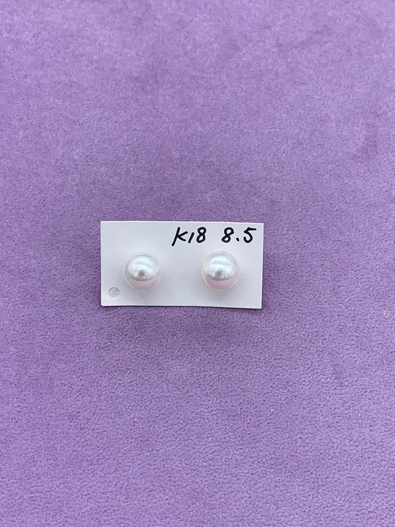 (只有一对)18K金天然无调色日本Akoya珍珠耳环 (大粒) - 耳环/耳夹 - 宝石 白色