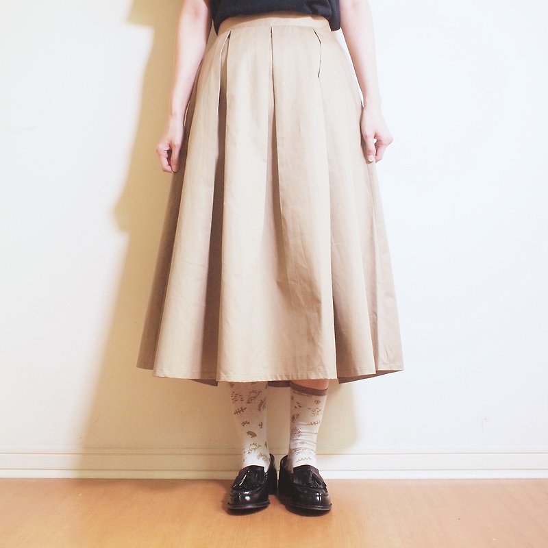 cotton flare skirt : khaki - 裙子 - 棉．麻 卡其色