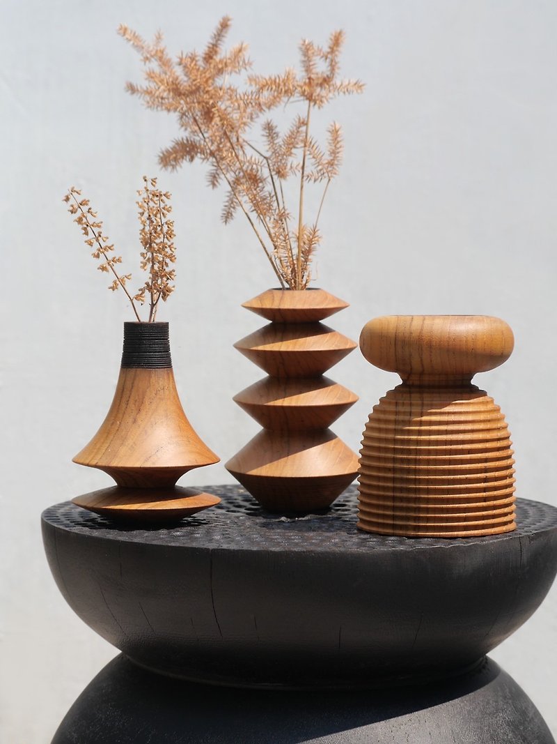 Wood vase (in set of 3) - 摆饰 - 木头 